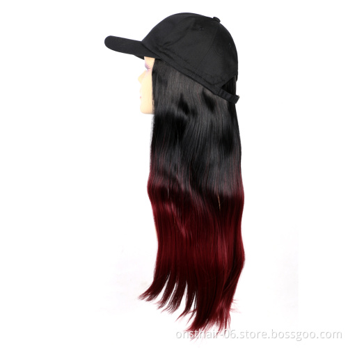 Women Cap Wig Color Long Straight Hair Curly One-piece Baseball Hat Wigs Cosplay Party  Blonde Wig Hat